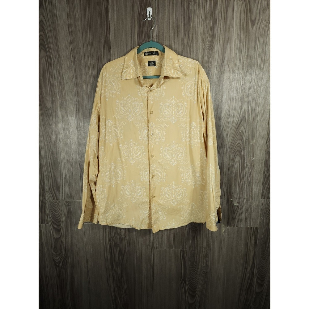 Sean John Mens Yellow Paisley Damask Long Sleeve Button Down Cotton Shirt XXL